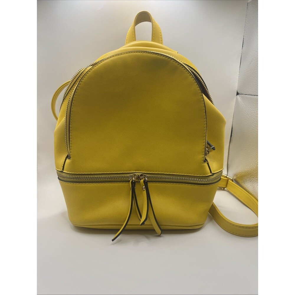 Womens 100% Pu Leather Backpack Shoulder Bag Handbag Purse Mustard Yellow Medium
